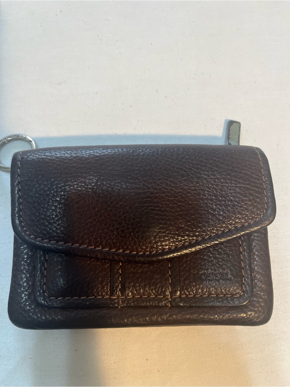 Fossil Dark Brown Pebbled Leather Key & Card Pouch